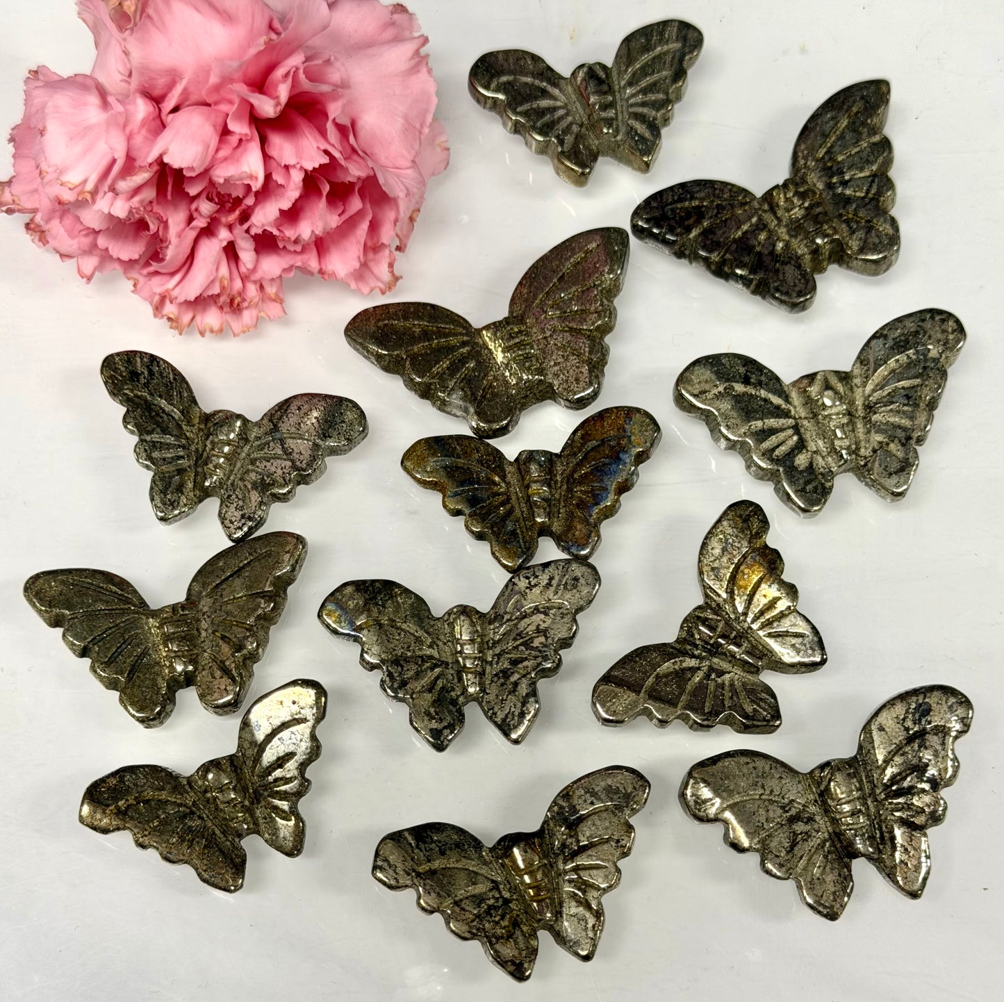 12 PCs Pyrite Butterfly Carving Natural Crystal Healing Energy