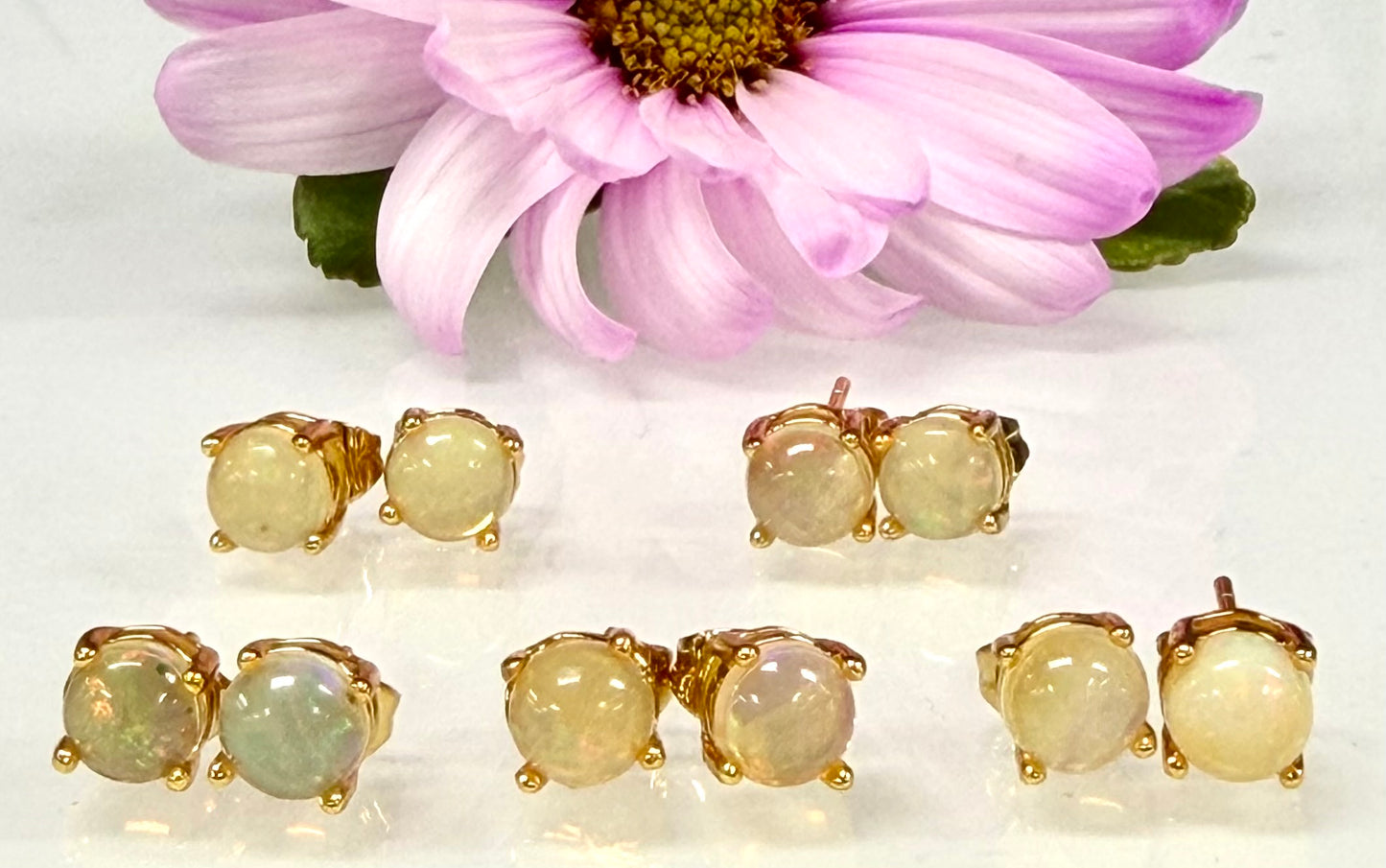 Wholesale 5 Pairs Natural Opal Sterling Silver(925) Posts 6mm