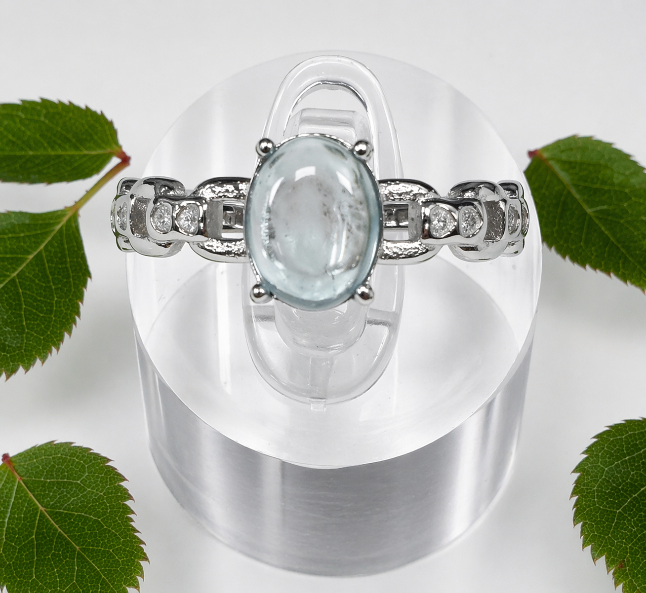 Wholesale Lot 7 pcs Natural Aquamarine Stainless Steel Ring 6x8mm