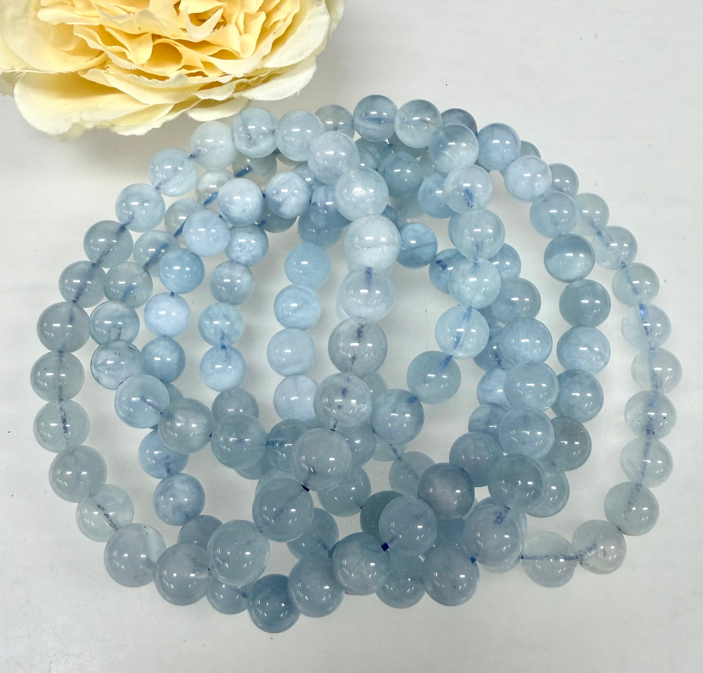 Wholesale 6 Pcs Natural Aquamarine 8mm 7.5” Crystal Healing Stretch Bracelet