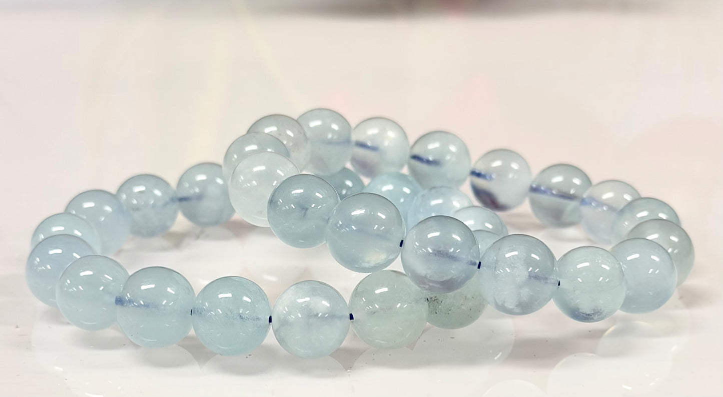 Wholesale 3 Pcs Natural Aquamarine 13-14mm 8”Crystal Healing Stretch Bracelet