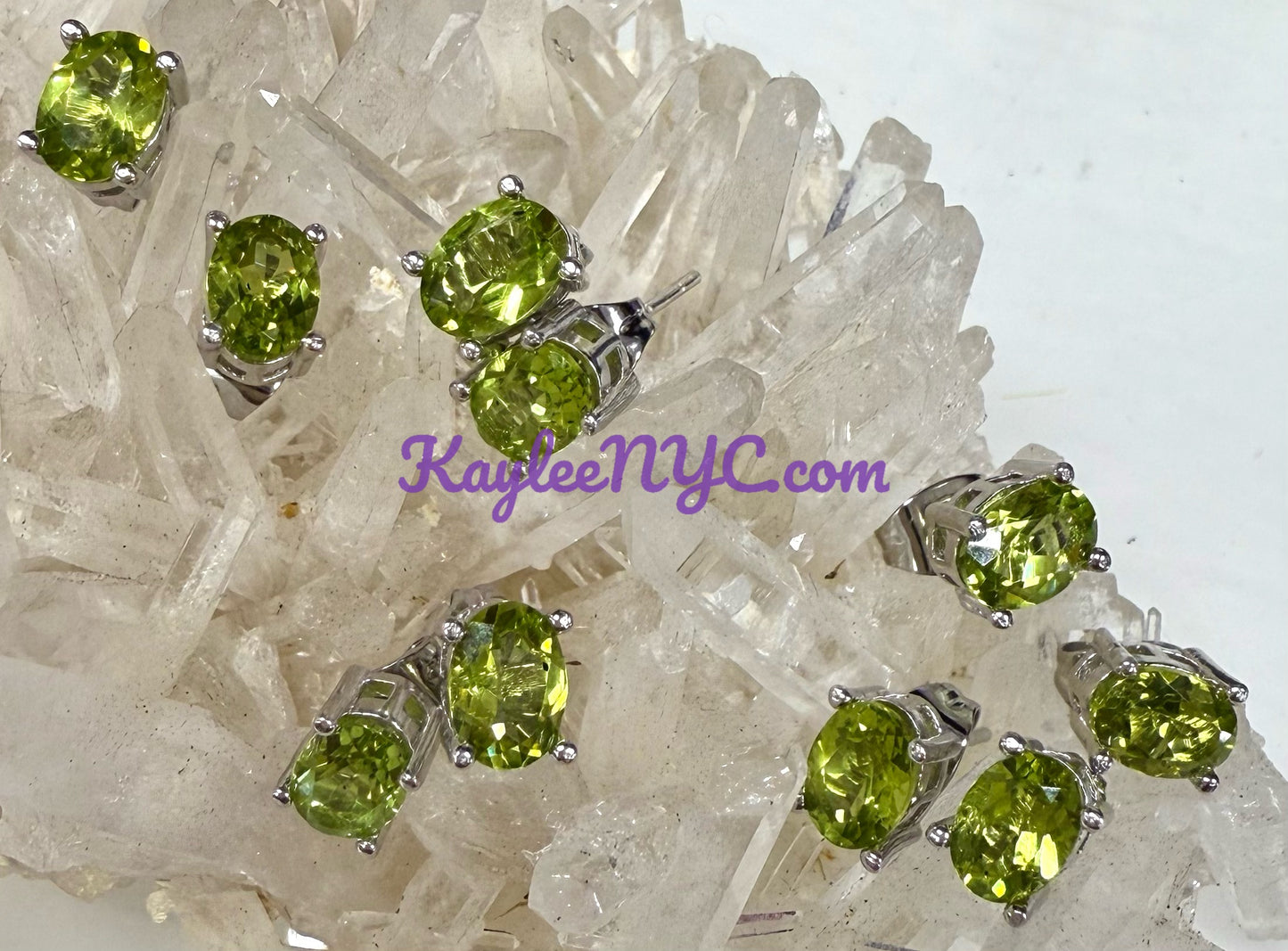 Wholesale Lot 5 Pairs Natural Peridot Sterling Silver(925) Earring Studs 5x7mm