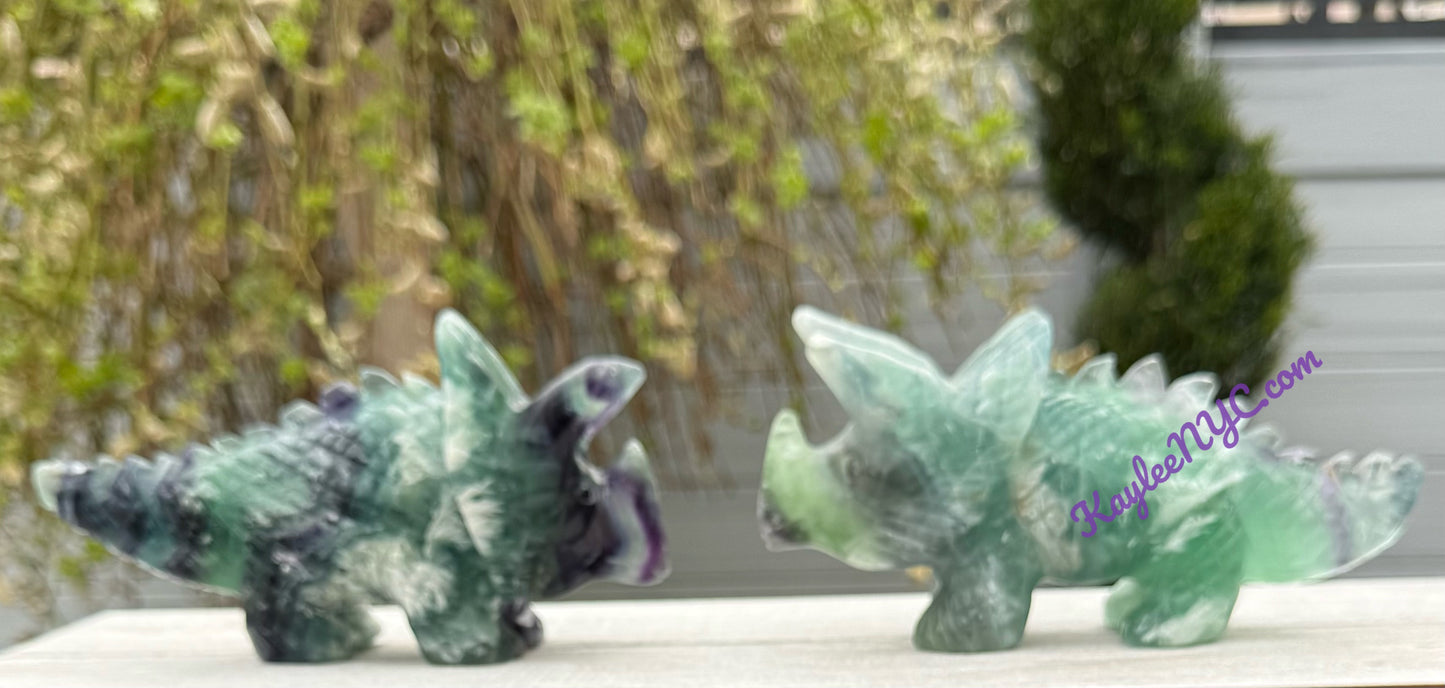 2 PCs Natural Fluorite Triceratops Dinosaur Crystals Healing Energy