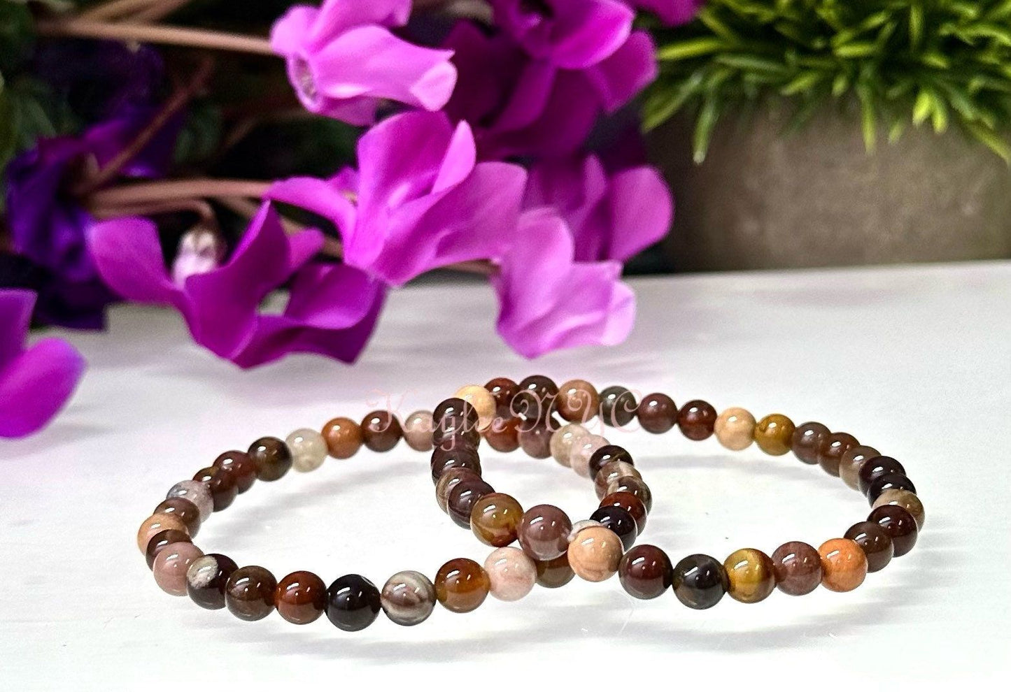 Wholesale 6 Pcs Natural Petrified Wood 6mm 7.5” Crystal Healing Stretch Bracelet