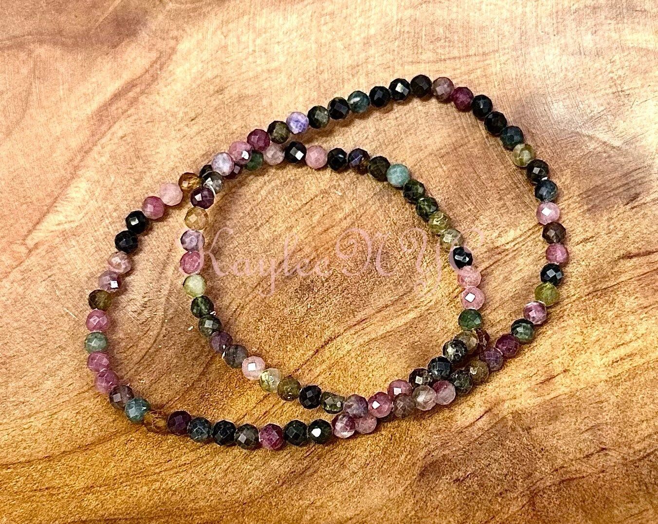 Wholesale Lot 6 Pcs Natural Watermelon Tourmaline 4mm Faceted 7.5” Crystal Healing Stretch Bracelet