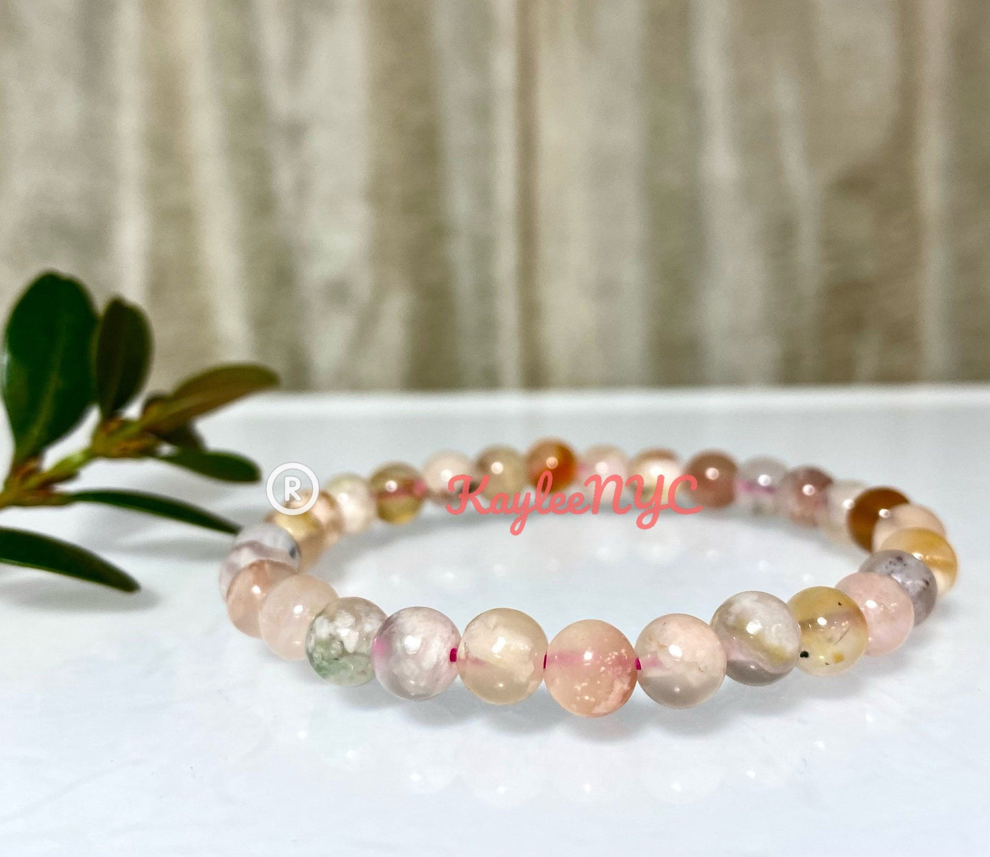 Wholesale 6 Pcs Natural Cherry Blossom Flower Agate 6mm 7.5” Crystal Healing Stretch Bracelet