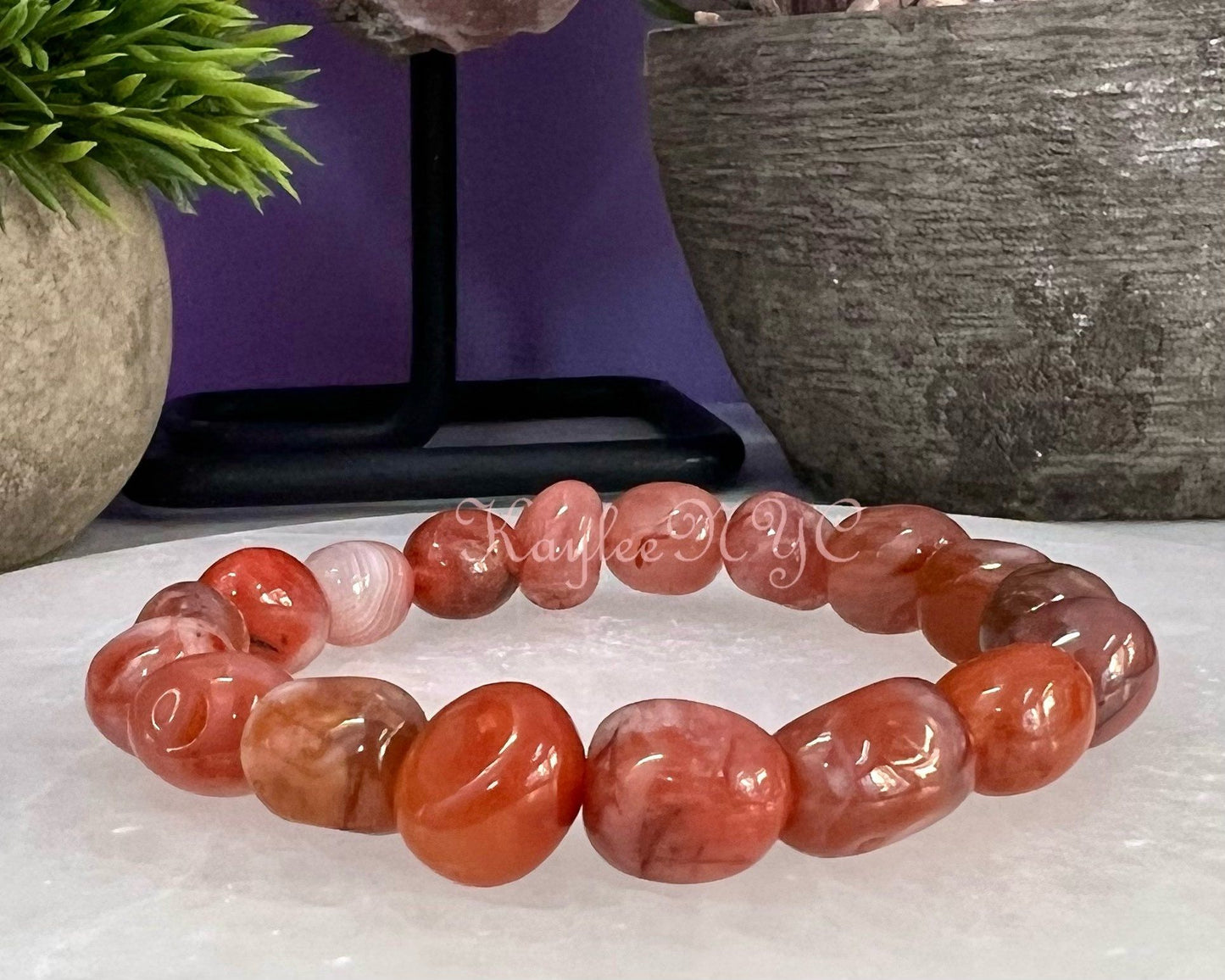 Wholesale 6 Pcs ~10mm 7.5” Natural Red Blood Agate tumble Stretch Bracelet Crystal Healing Energy