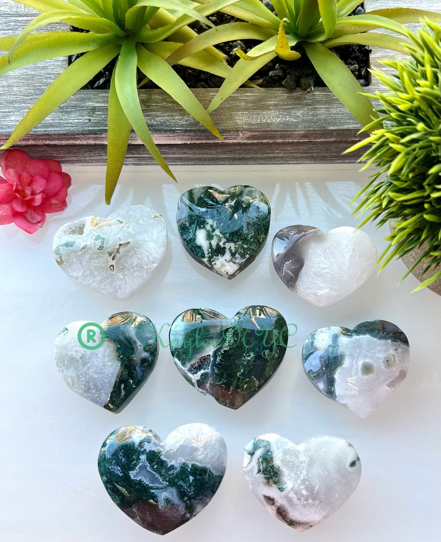 Wholesale Lot 1 lb Natural Moss Agate Crystal Heart Healing Energy