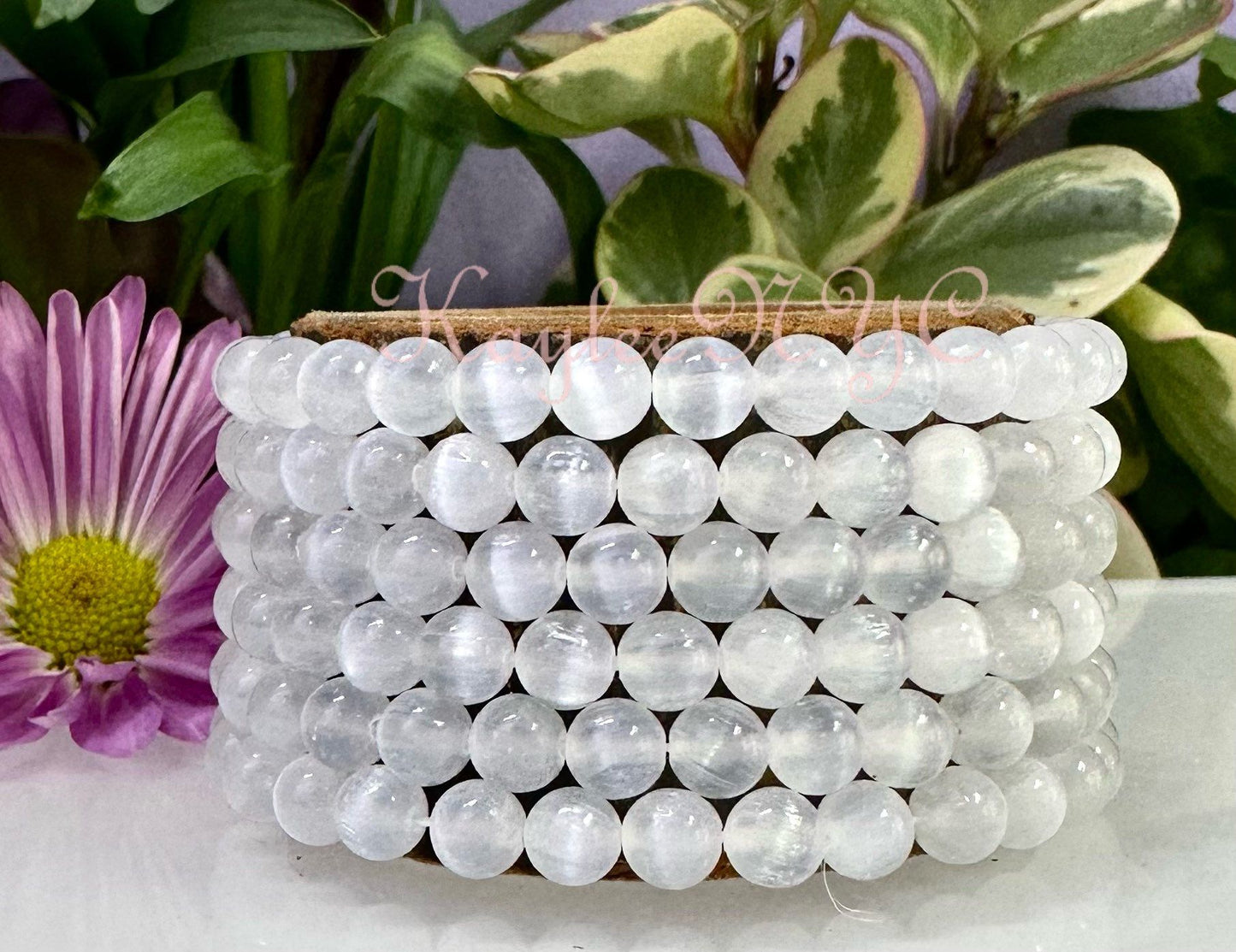 Wholesale 6 Pcs Natural Selenite 6mm 7.5” Crystal Stretch Bracelet