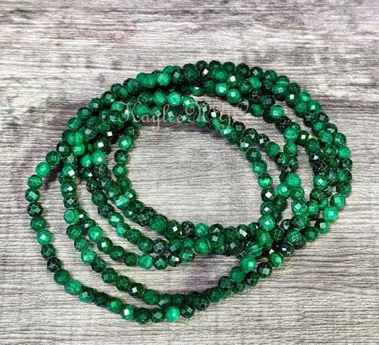 Wholesale Lot 6 Pcs Natural Malachite 4mm Faceted 7.5” Crystal Healing Stretch Bracelet