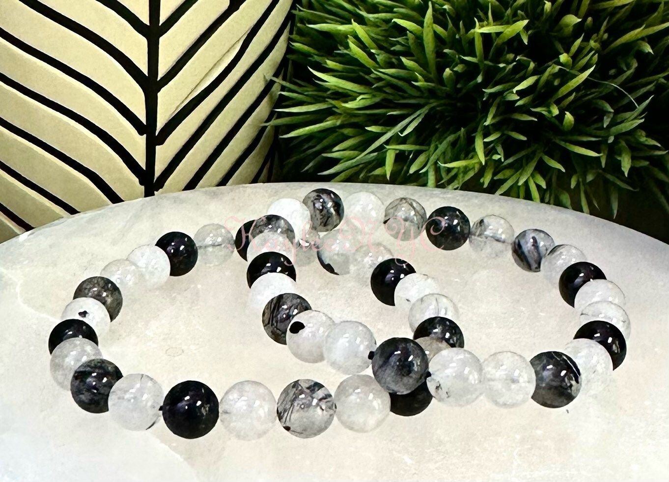 Wholesale 6 Pcs Tourmalinated Quartz 8mm 7.5” Crystal Healing Stretch Bracelet