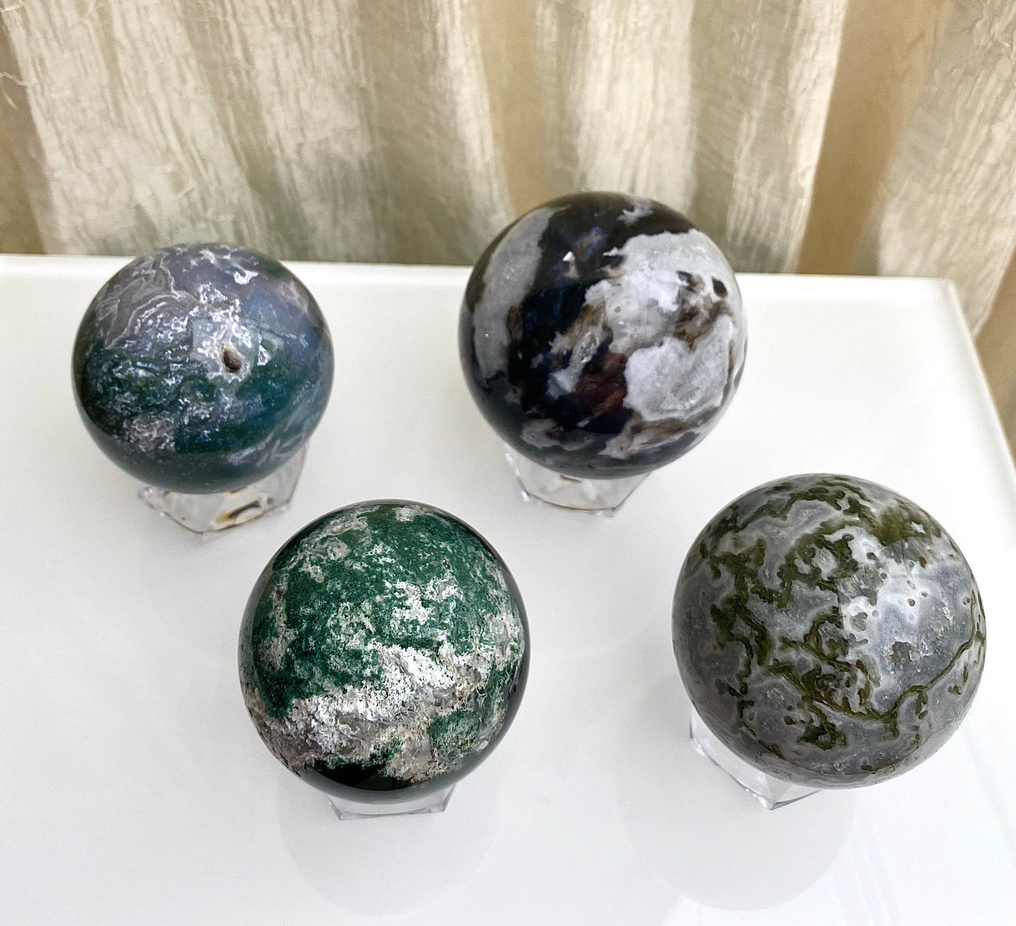 Wholesale Lot 3-4 Pcs 2.8 to 3 lbs Natural Moss Agate Spheres Crystal Ball