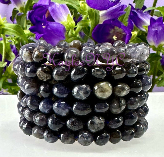 Wholesale 6 Pcs ~8mm 7.5” Natural Iolite tumble Stretch Bracelet Crystal Healing Energy