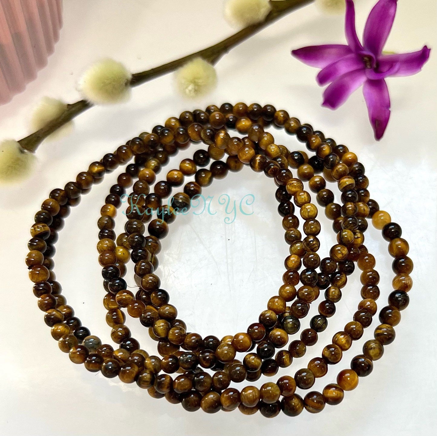 Wholesale Lot 6 Pcs Natural Tiger Eye 4mm 7.5” Crystal Healing Stretch Bracelet