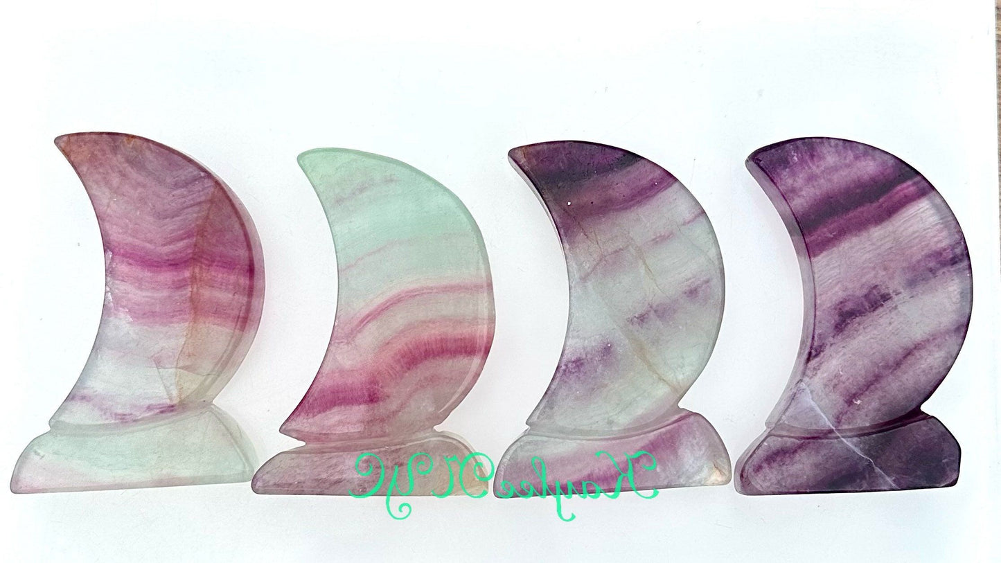 Wholesale Lot 4 pcs Natural Watermelon Fluorite Moons Crystal Healing Energy