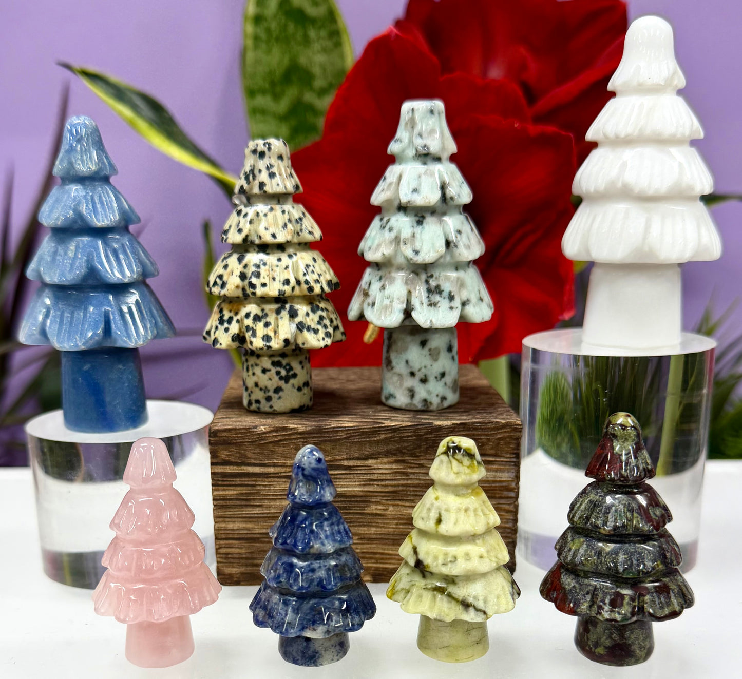 8 pcs Natural Mixed Crystal Christmas Trees Healing Energy