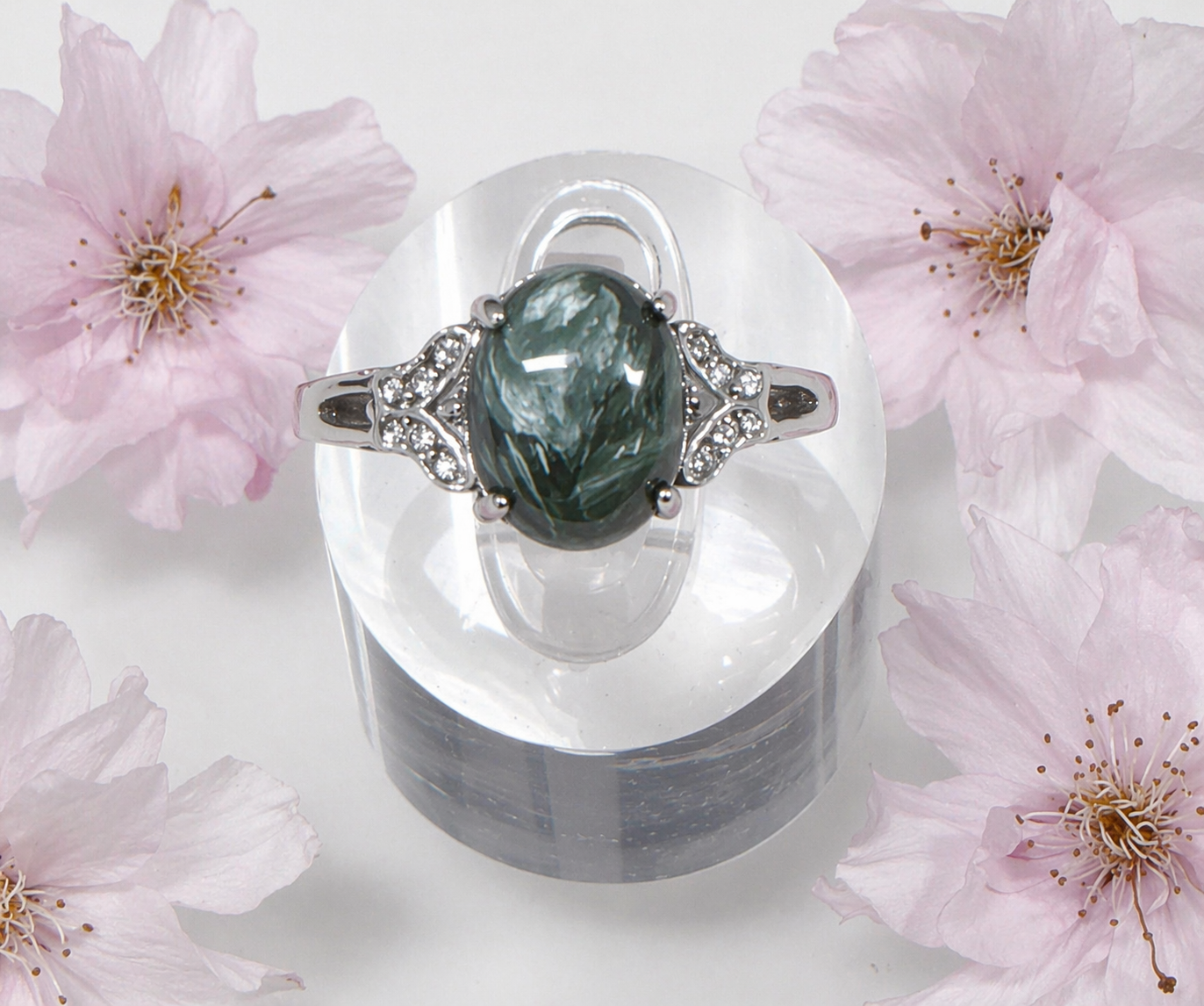 Wholesale Lot 7 pcs Natural Seraphinite Stainless Steel Ring 8x10mm