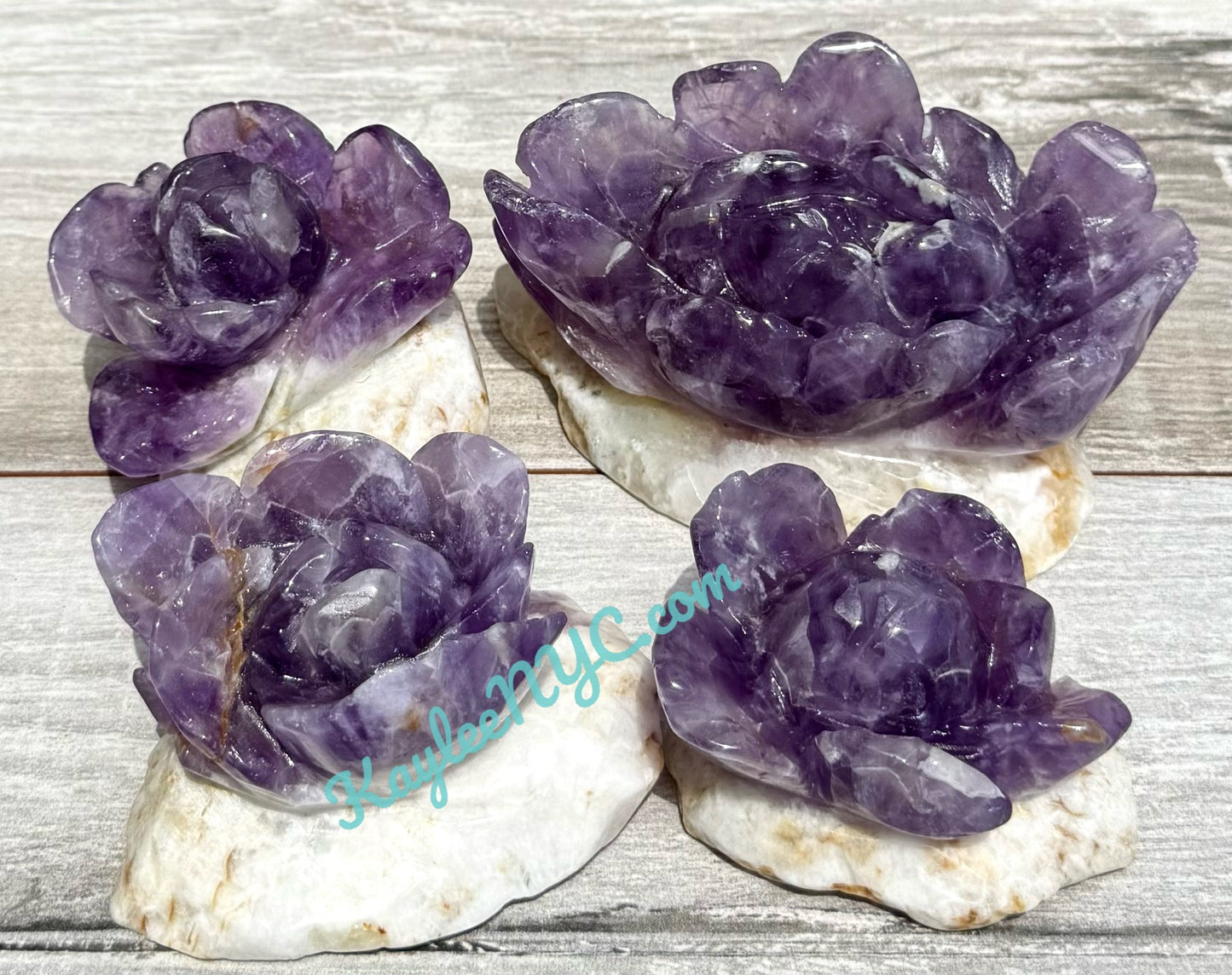 3-4 PCs Natural Amethyst Flowers Carving Crystals Healing Energy