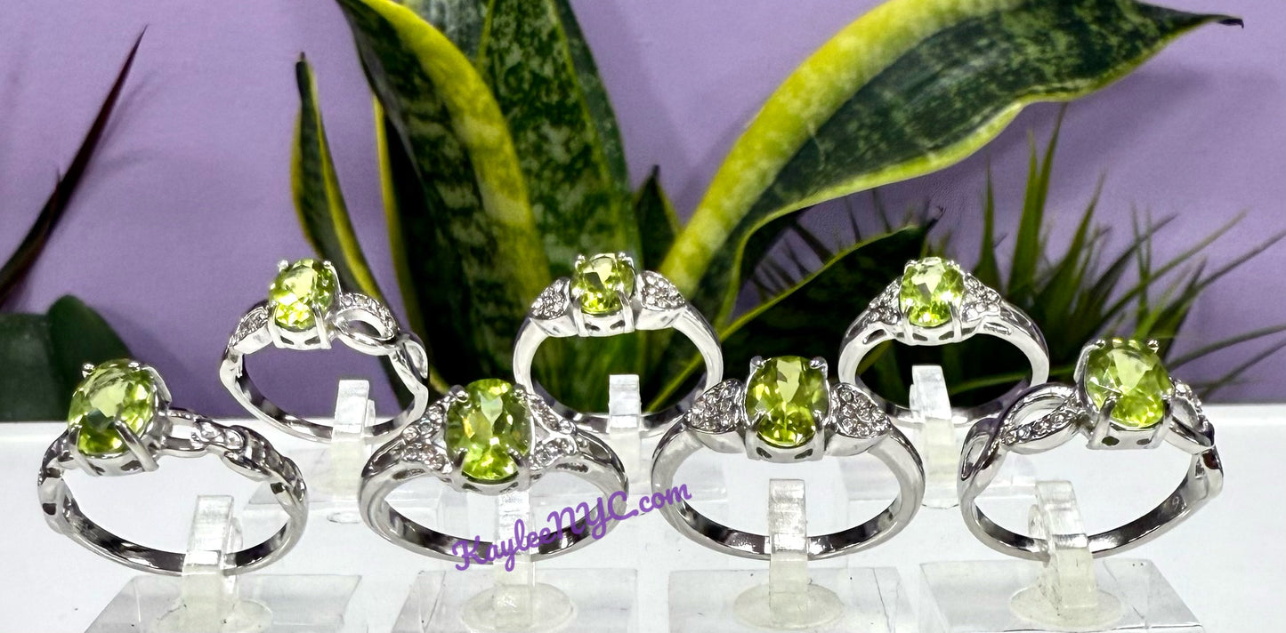 7 PCs Natural Peridot Stainless Steel Rings