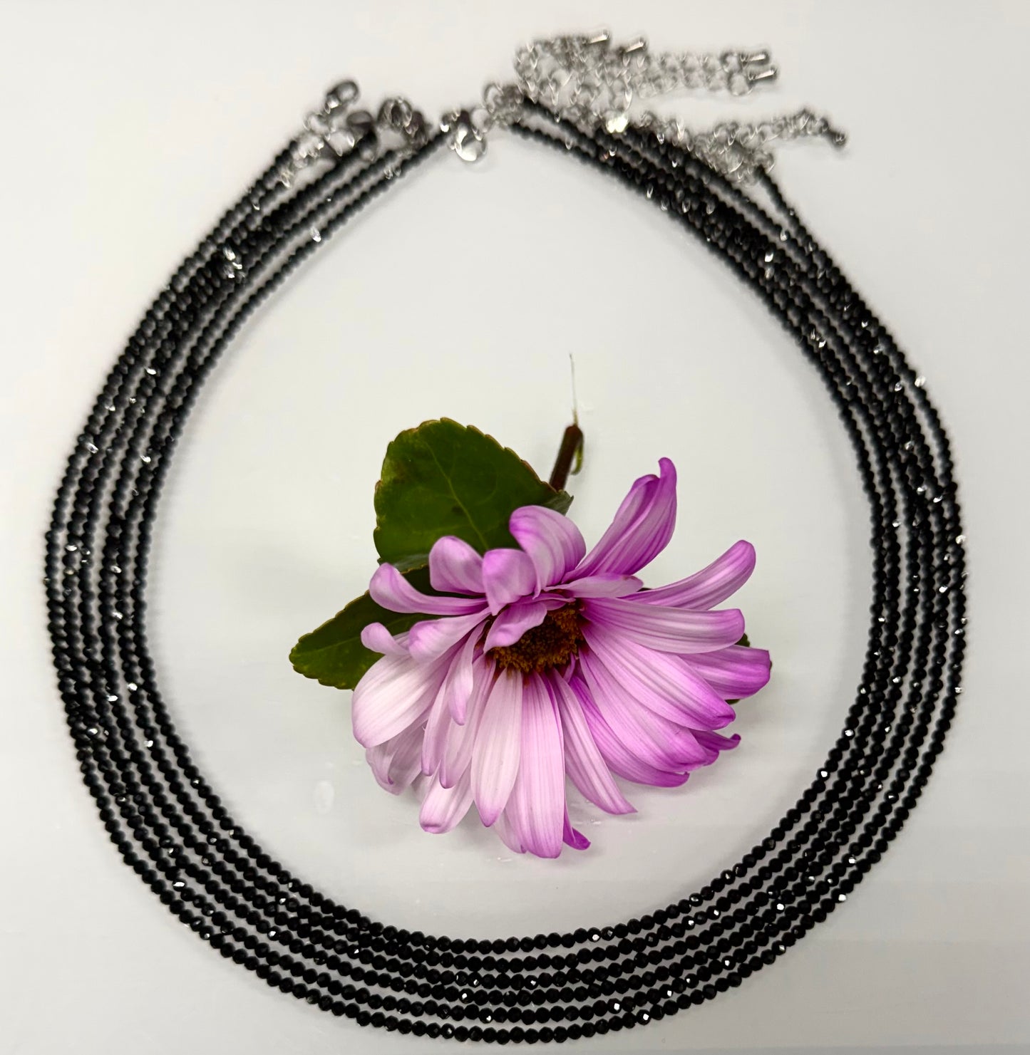 6 PCs 2mm Faceted Natural Black Tourmaline Necklace Stainless Steel Findings