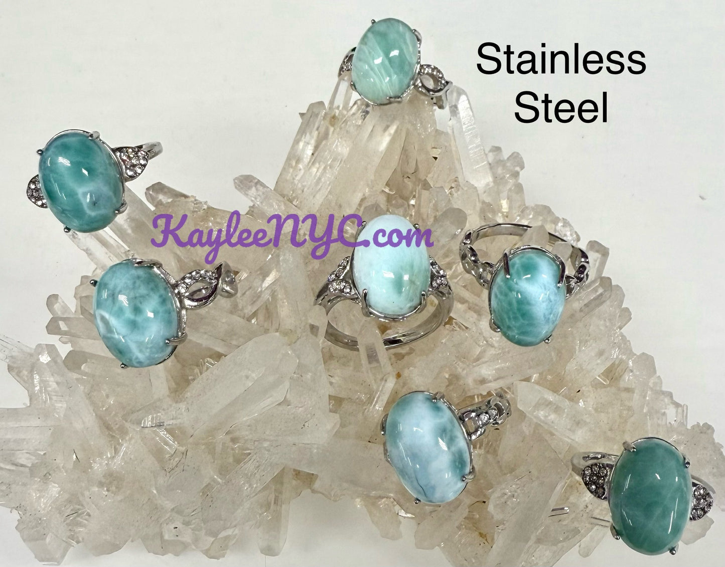Wholesale Lot 6 pcs Natural Larimar Stainless Steel Ring 10x14mm