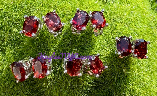Wholesale Lot 5 Pairs Natural Garnet Sterling Silver(925) Earring Studs 6x9mm