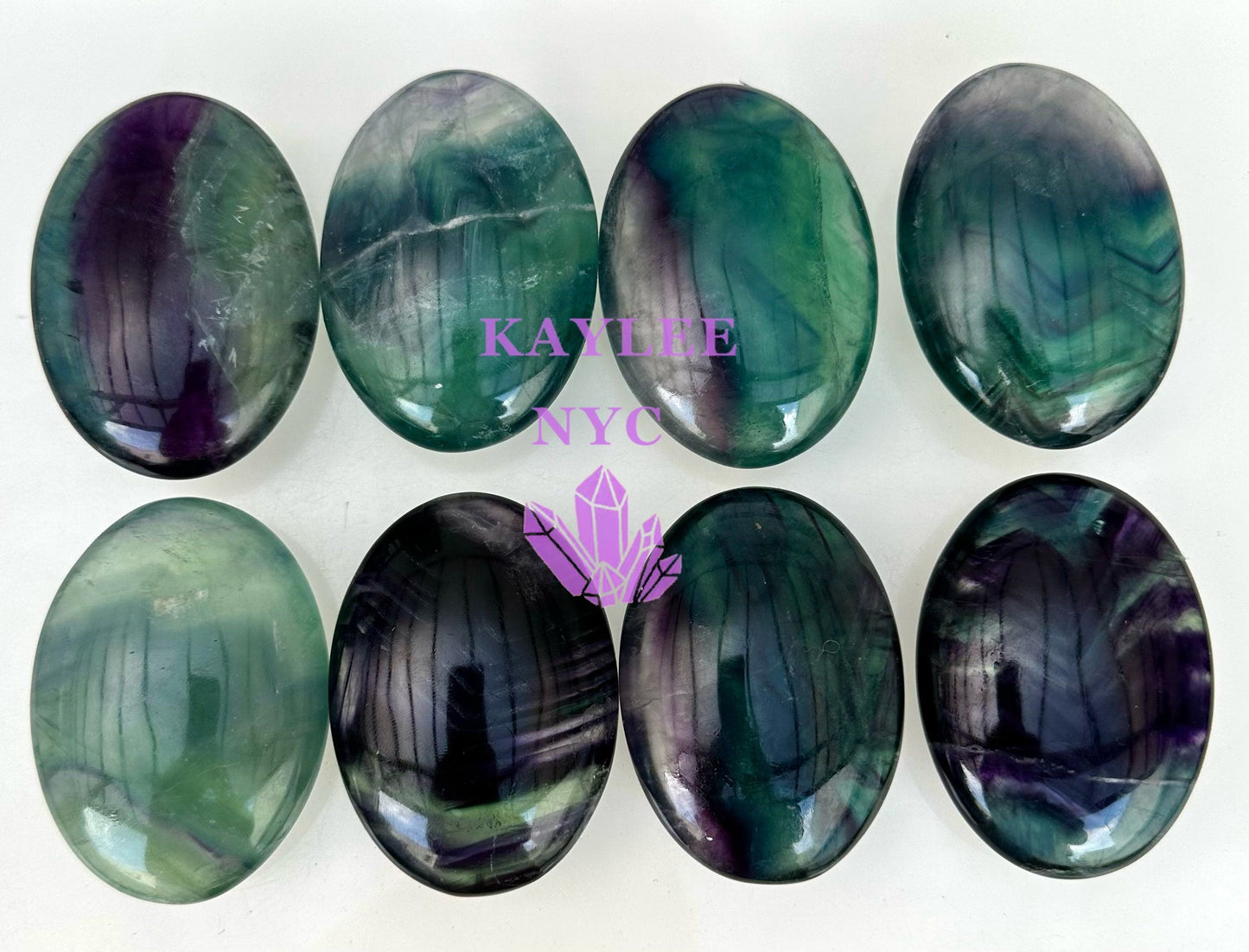 Wholesale Lot 8 pcs Natural Rainbow Fluorite Palm Stones Crystal Natural Energy 2.2-2.5lbs