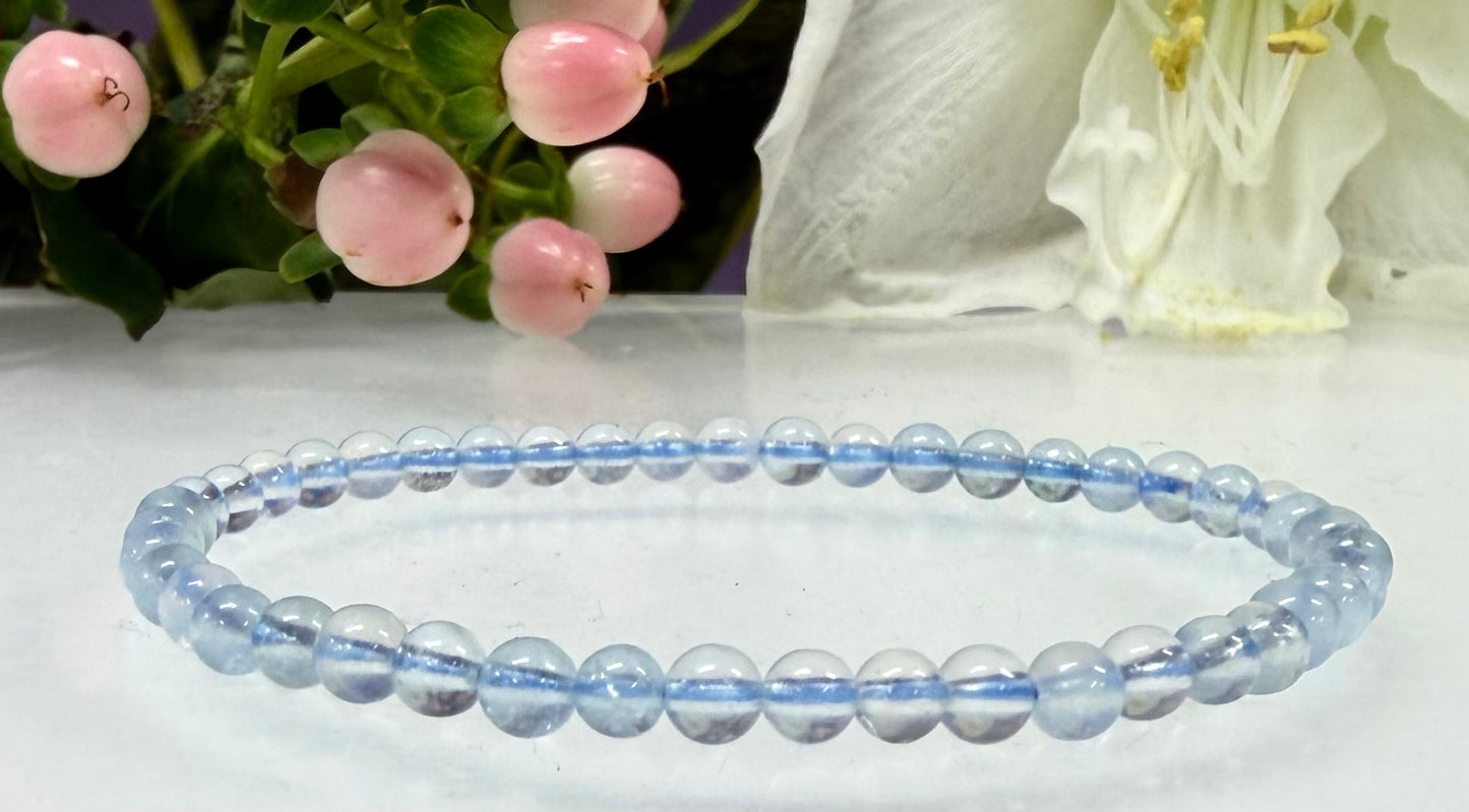 Wholesale Lot 6 Pcs Natural Aquamarine 4mm 7.5” Crystal Healing Stretch Bracelet