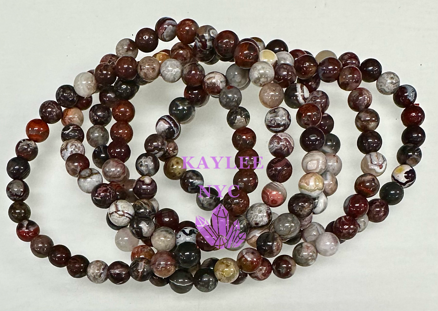 6 PCs 6mm Natural Mexican Lace Agate Stretch Bracelet
