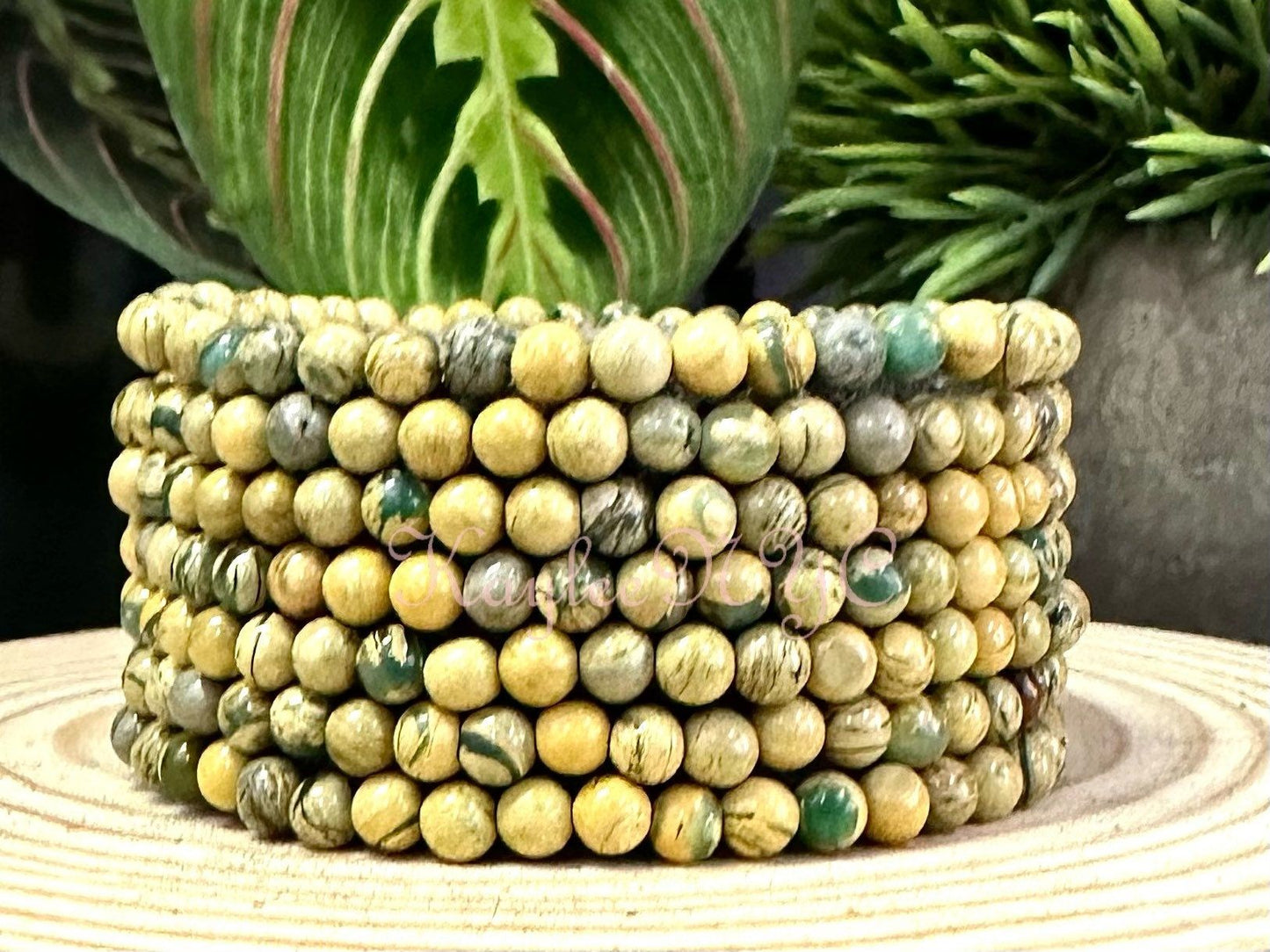 Wholesale 6 Pcs Natural Yellow Unakite Jasper Aka Chrysoprase 4mm 7.5” Crystal Healing Stretch Bracelet