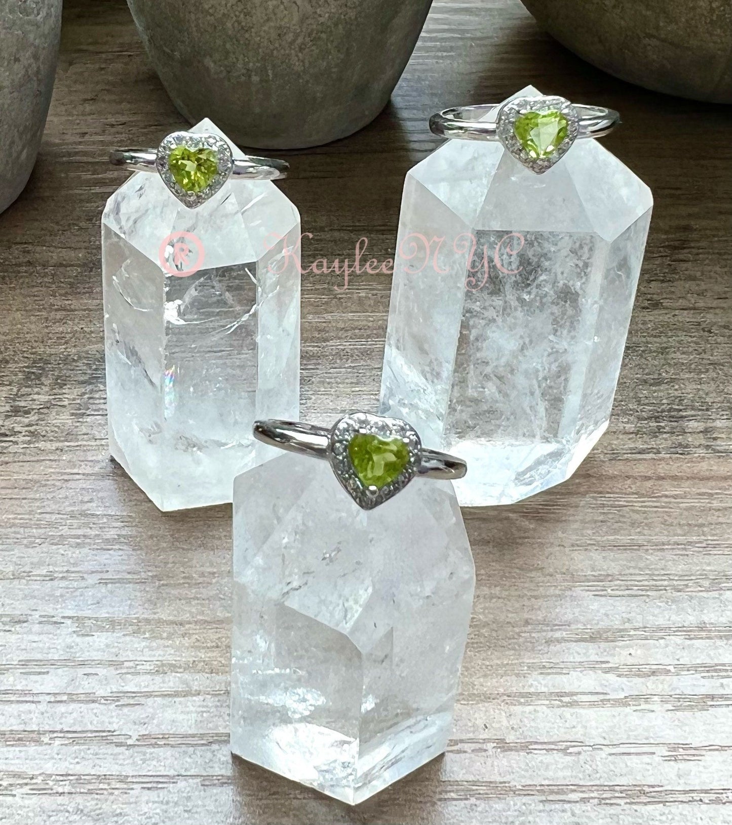 Wholesale Lot 6 pcs Natural Peridot Heart Ring White Bronze