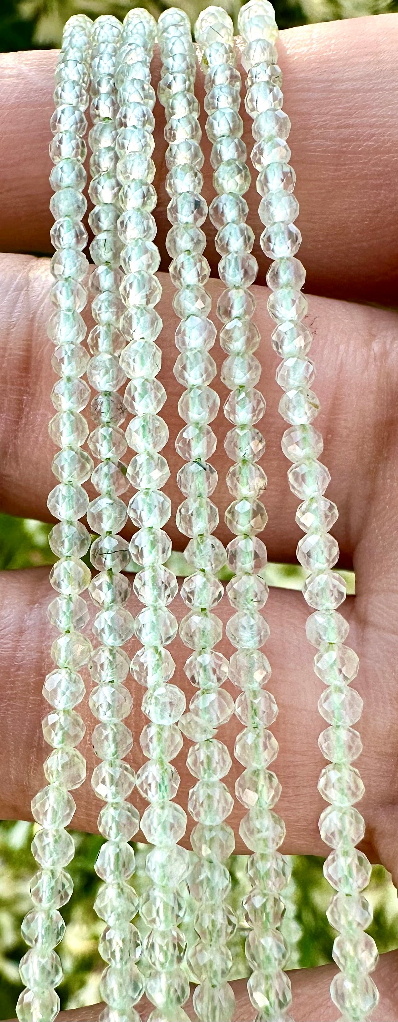 6 PCs 2mm Faceted Natural Prehnite Anklets Stainless Steel Findings