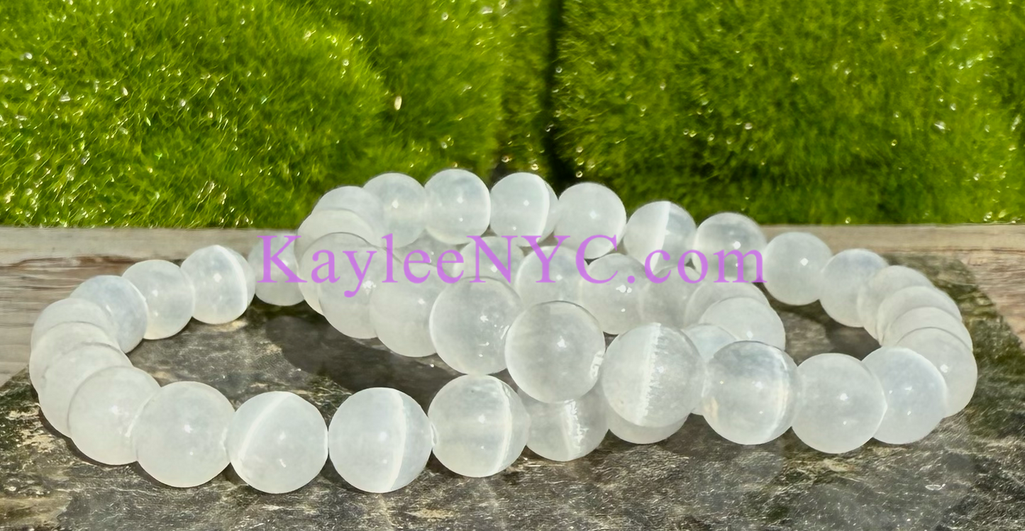 Wholesale 6 Pcs Natural Selenite 8mm 7.5” Crystal Stretch Bracelet