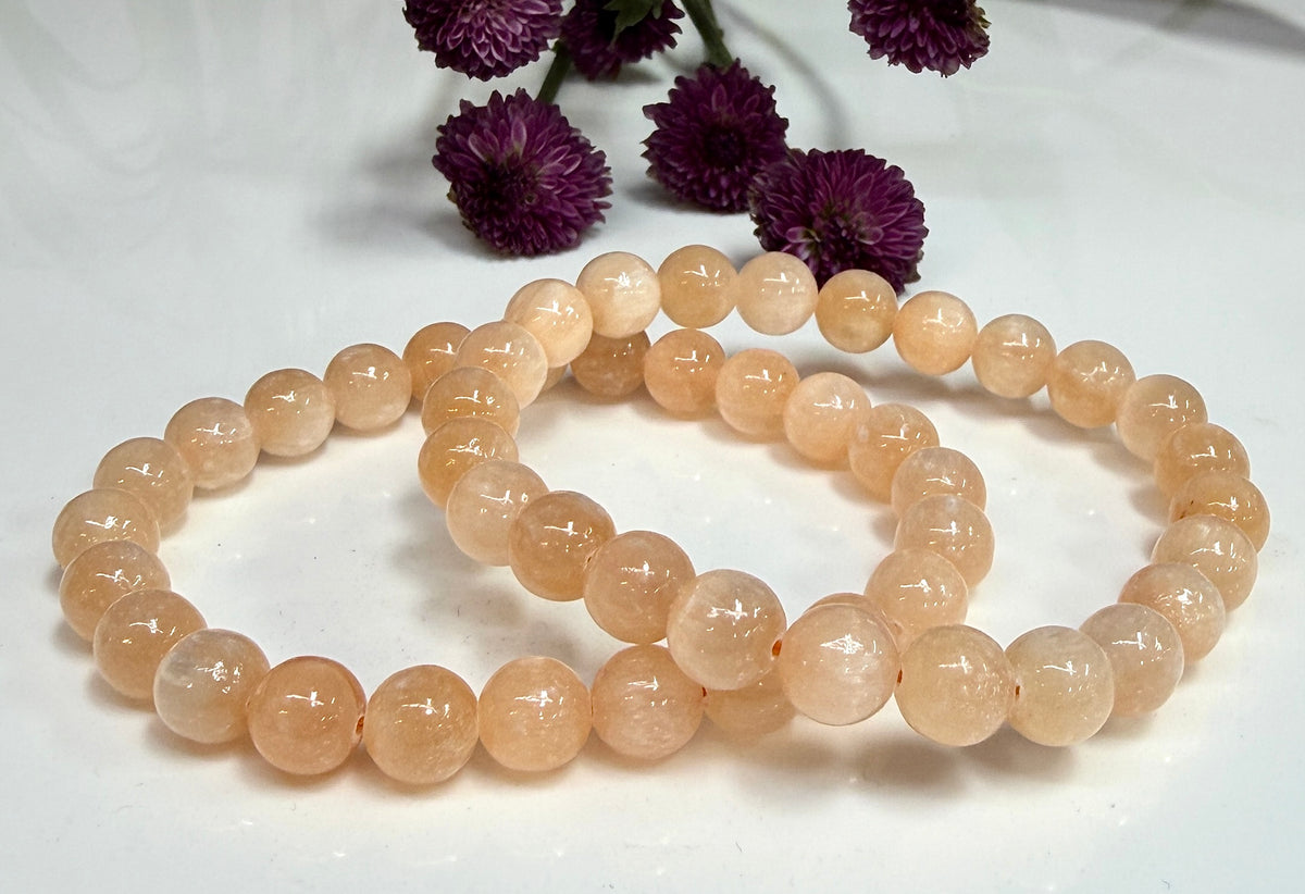 Wholesale 6 Pcs Natural Peach Selenite 8mm 7.5” Crystal Stretch Bracelet
