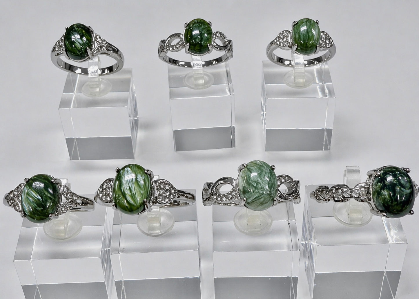 Wholesale Lot 7 pcs Natural Seraphinite Stainless Steel Ring 8x10mm