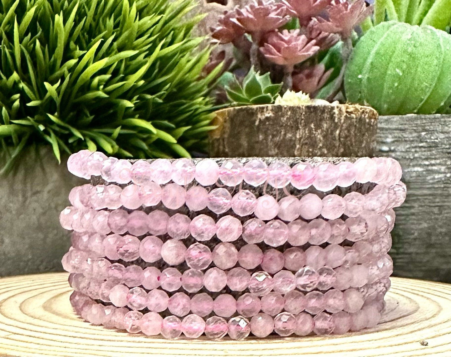 Wholesale Lot 6 Pcs Natural Rose Quartz 3mm Faceted 7.5” Crystal Healing Stretch Bracelet