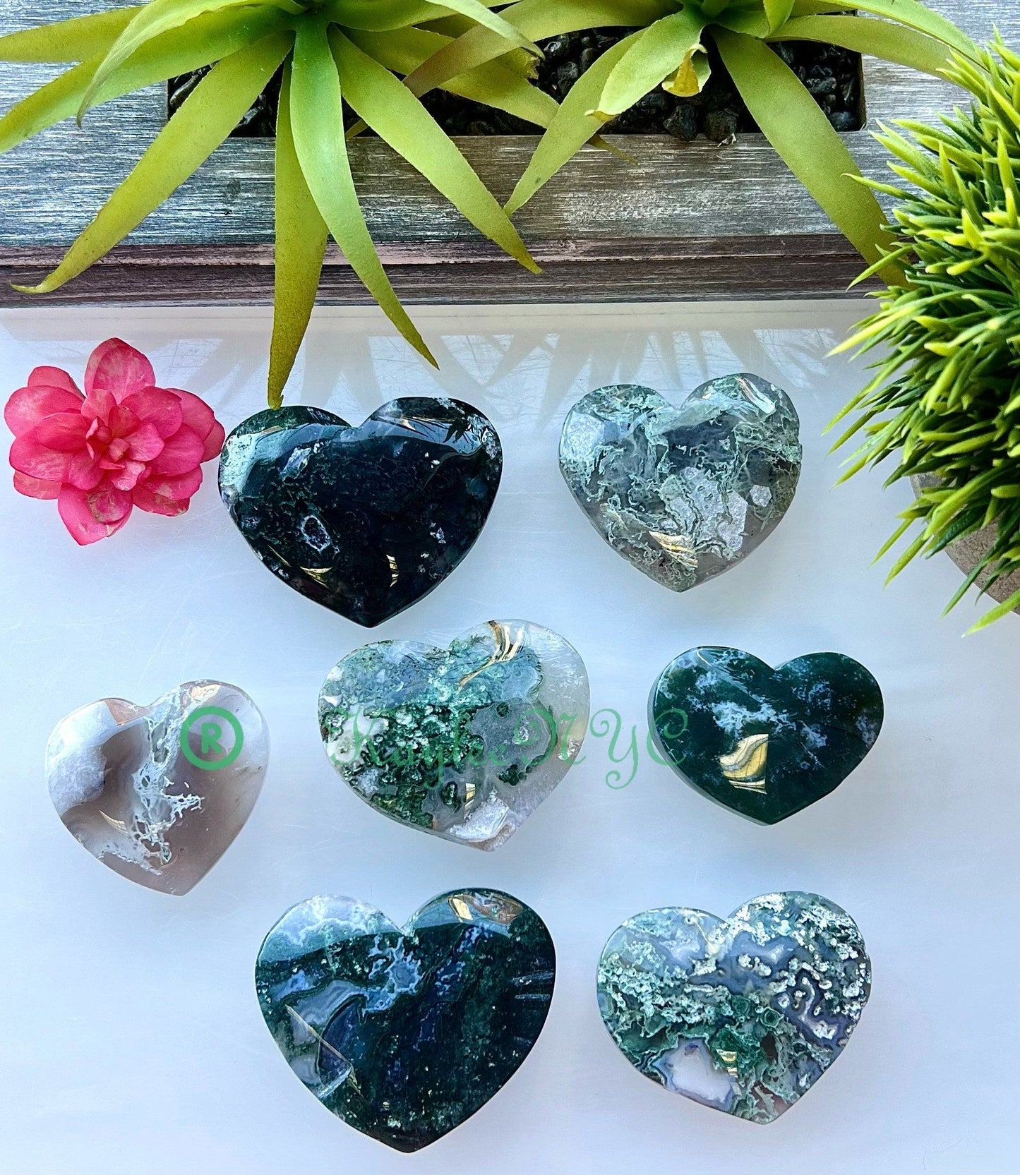 Wholesale Lot 1 lb Natural Moss Agate Crystal Heart Healing Energy