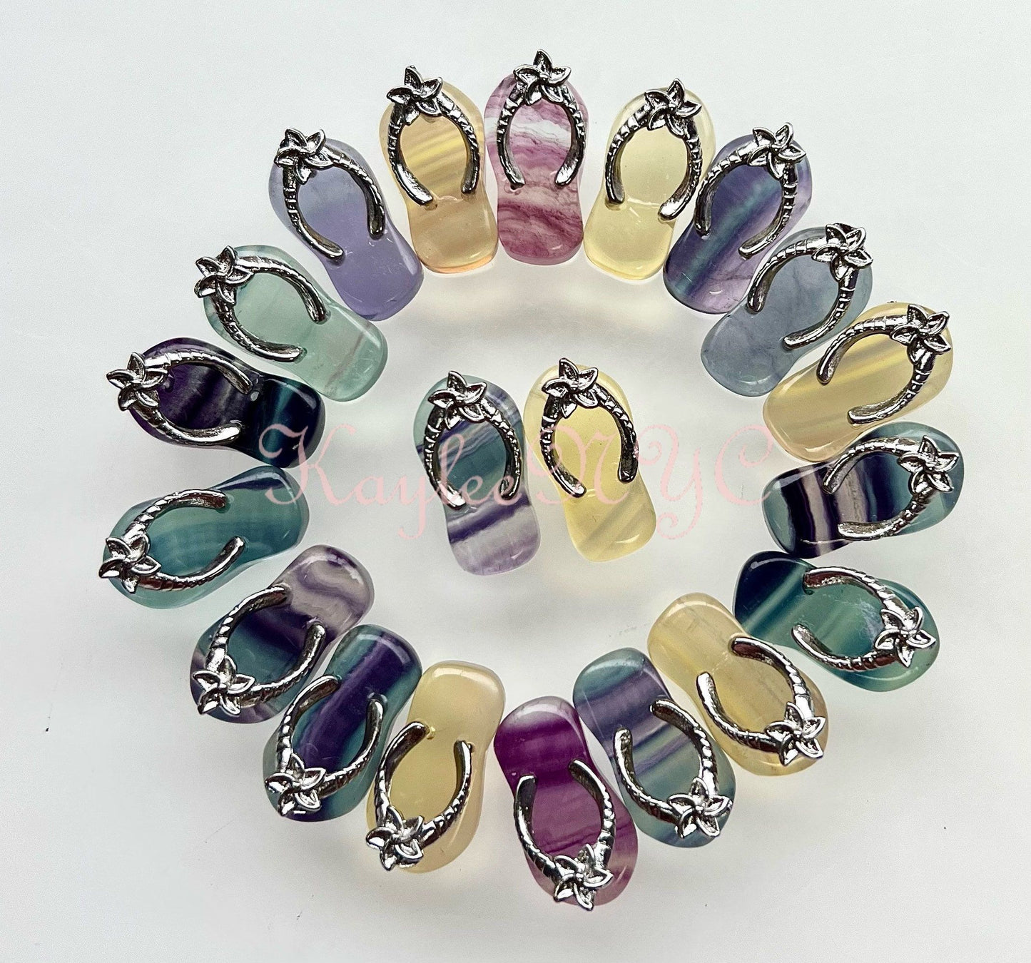 Wholesale Lot 20 PCs 1.1” Natural Rainbow Fluorite Sandal Healing Energy