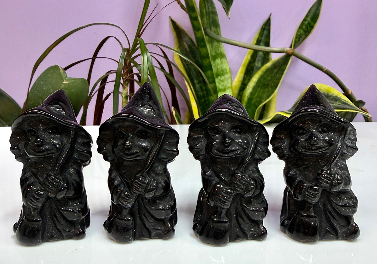 Wholesale lot 4 PCs Natural Black Obsidian Witch 6cm Crystal Healing Energy