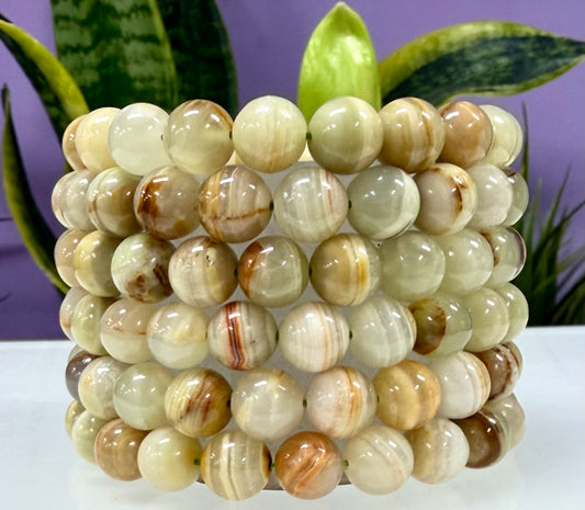 6 PCs 10mm Natural Green Onyx Stretch Bracelet 8”