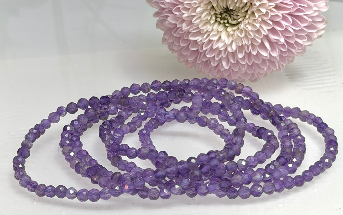 Wholesale Lot 6 Pcs Natural Amethyst 4mm Faceted 7.5” Crystal Healing Stretch Bracelet