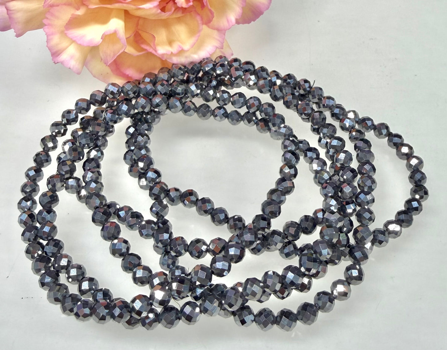 6 PCs 4mm Natural Faceted Terahertz Stretch Bracelet 7.5”