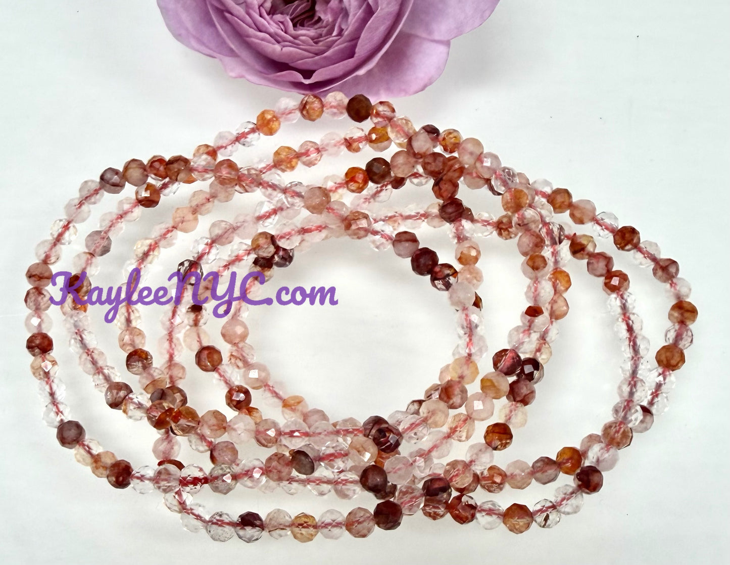 Wholesale Lot 6 Pcs Natural Faceted Hematoid Fire Quartz 4mm 7.5” Crystal Healing Stretch Bracelet