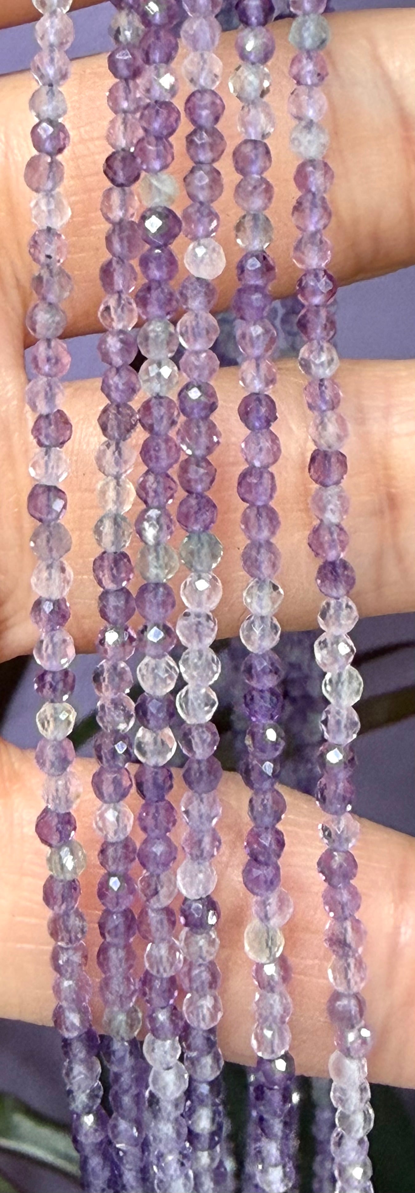 6 PCs 2mm Faceted Fluorite Necklace stainless steel findings