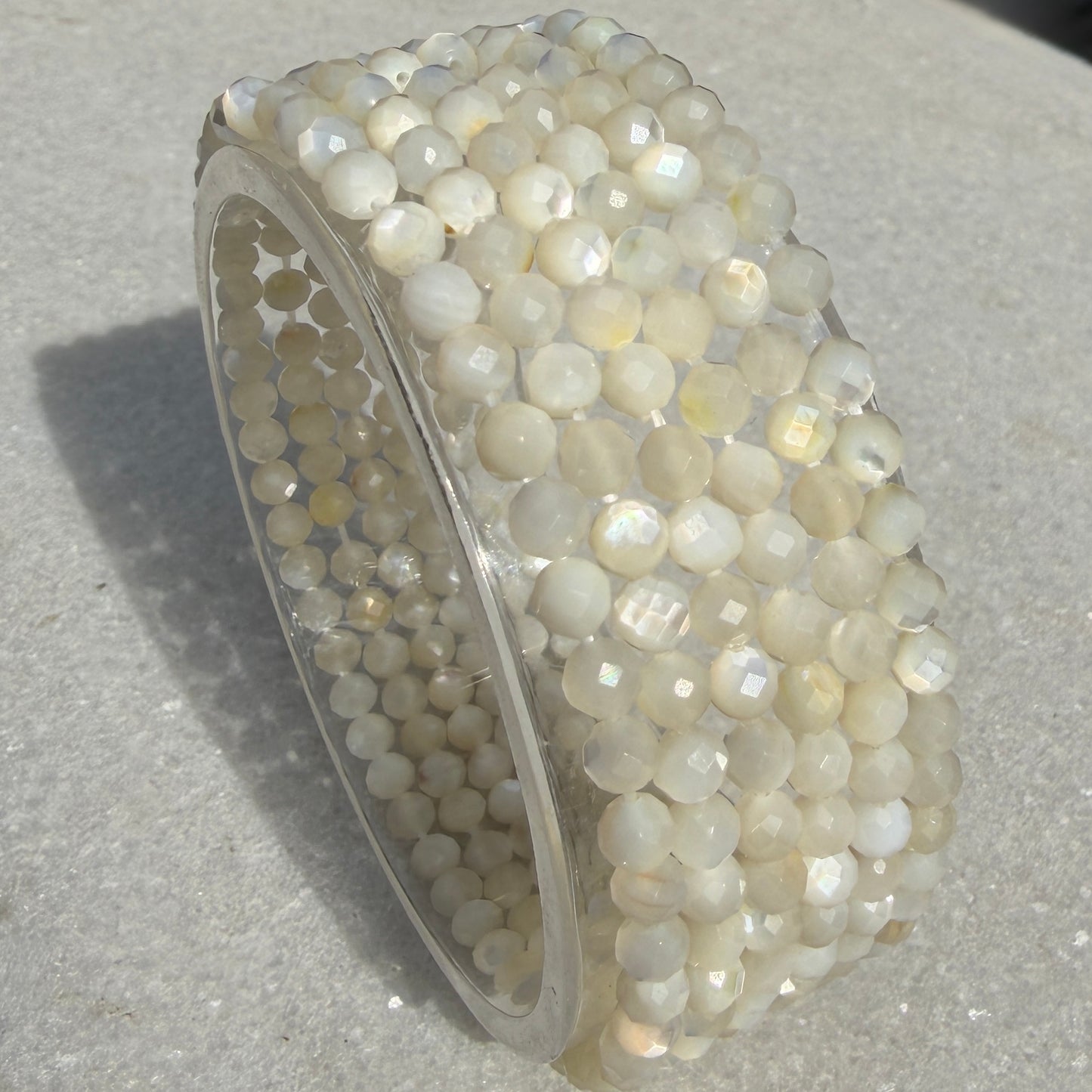 Wholesale 6 Pcs 4mm Faceted Mother of Pearl Stretch Bracelet 7.5"