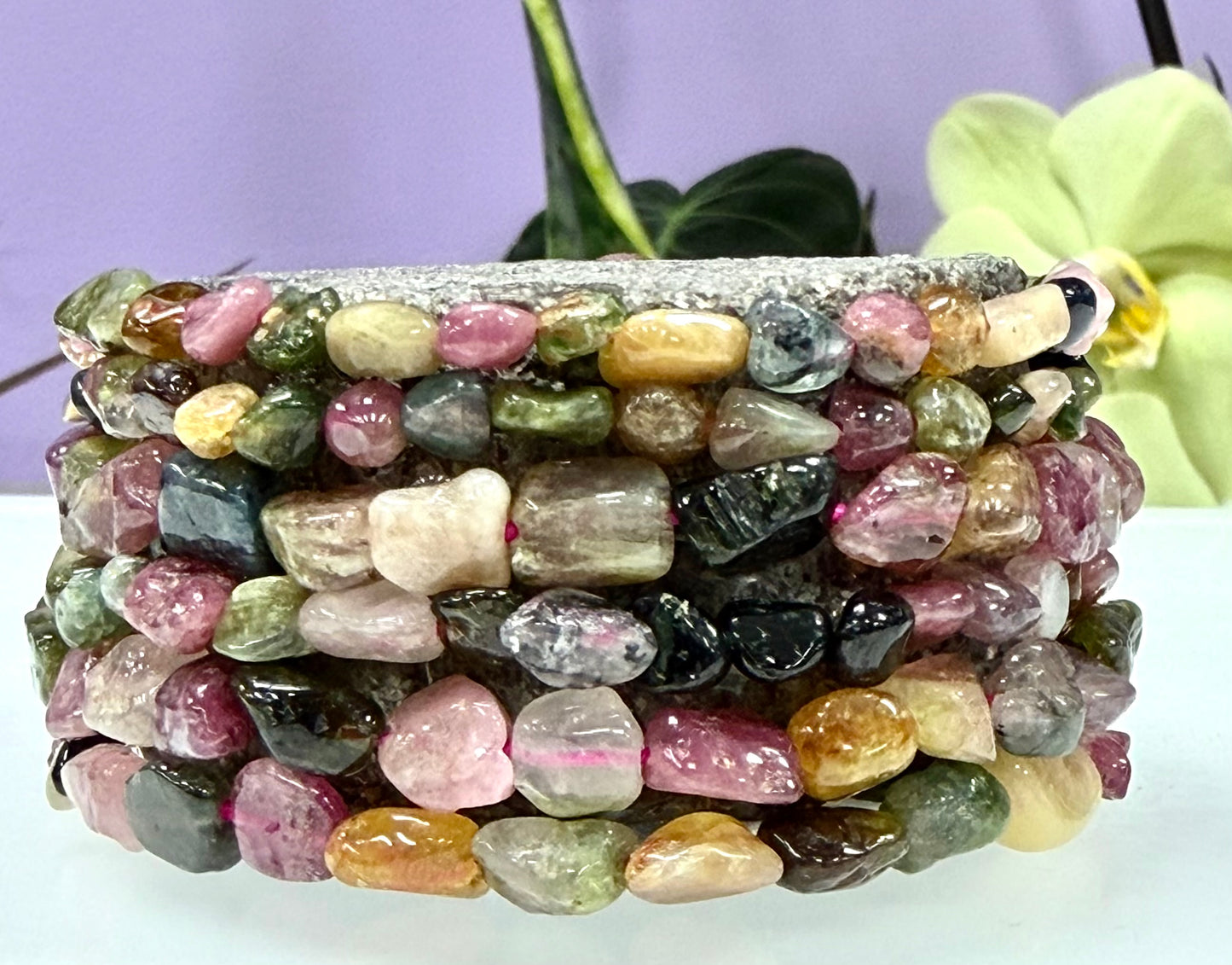 Wholesale 6 Pcs 8mm Watermelon Tourmaline Tumble Natural Crystal Healing Stretch bracelet 7.5"