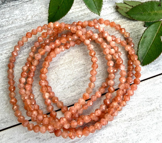6 PCs 4mm Natural Sunstone Faceted Bracelet 7.5”