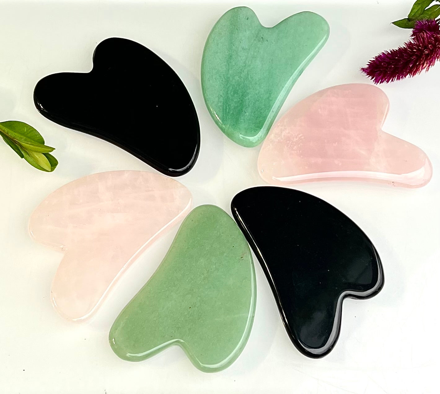 6 pcs Natural Crystal Gua Sha Facial Massage Heart