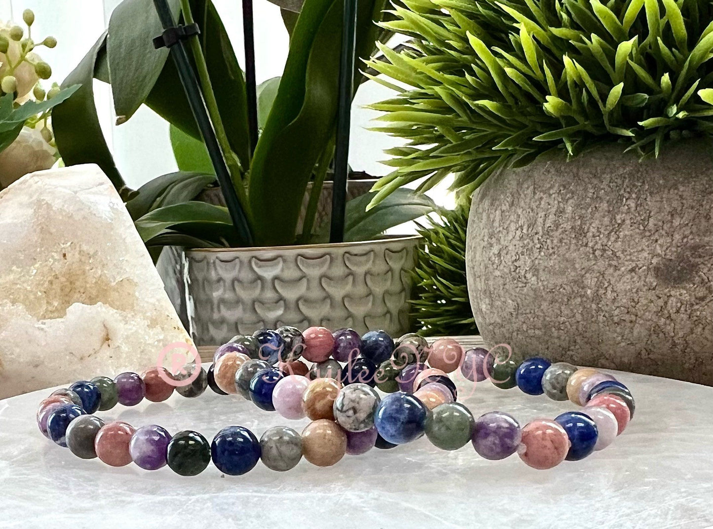 Wholesale 6 Pcs Natural 5 mix Crystals 6mm 7.5” Healing Stretch Bracelet