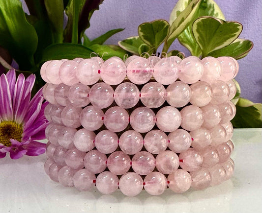 Wholesale 6 Pcs Natural Rose Quartz 8mm 7.5” Crystal Healing Stretch Bracelet